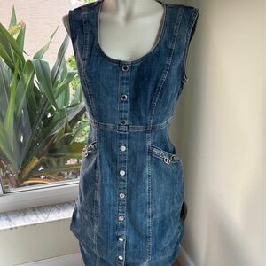 WHBM Sleeveless Denim Sheath Dress With Chain